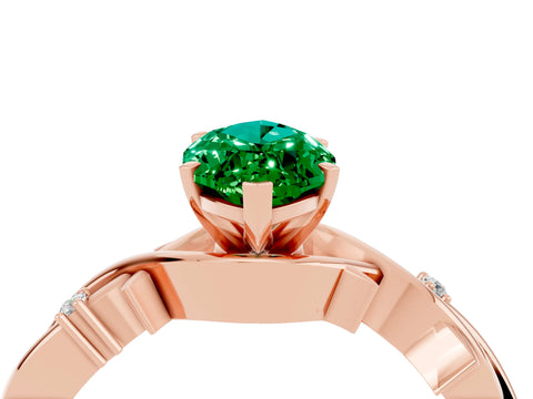 Rose gold Marquise Cut Emerald Solitaire Ring with Twisted Band and Prong Setting_4