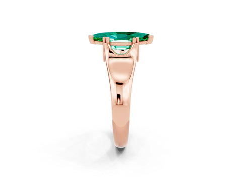 Rose gold Marquise Cut Emerald Solitaire Ring with Wide Band and Prong Setting_2