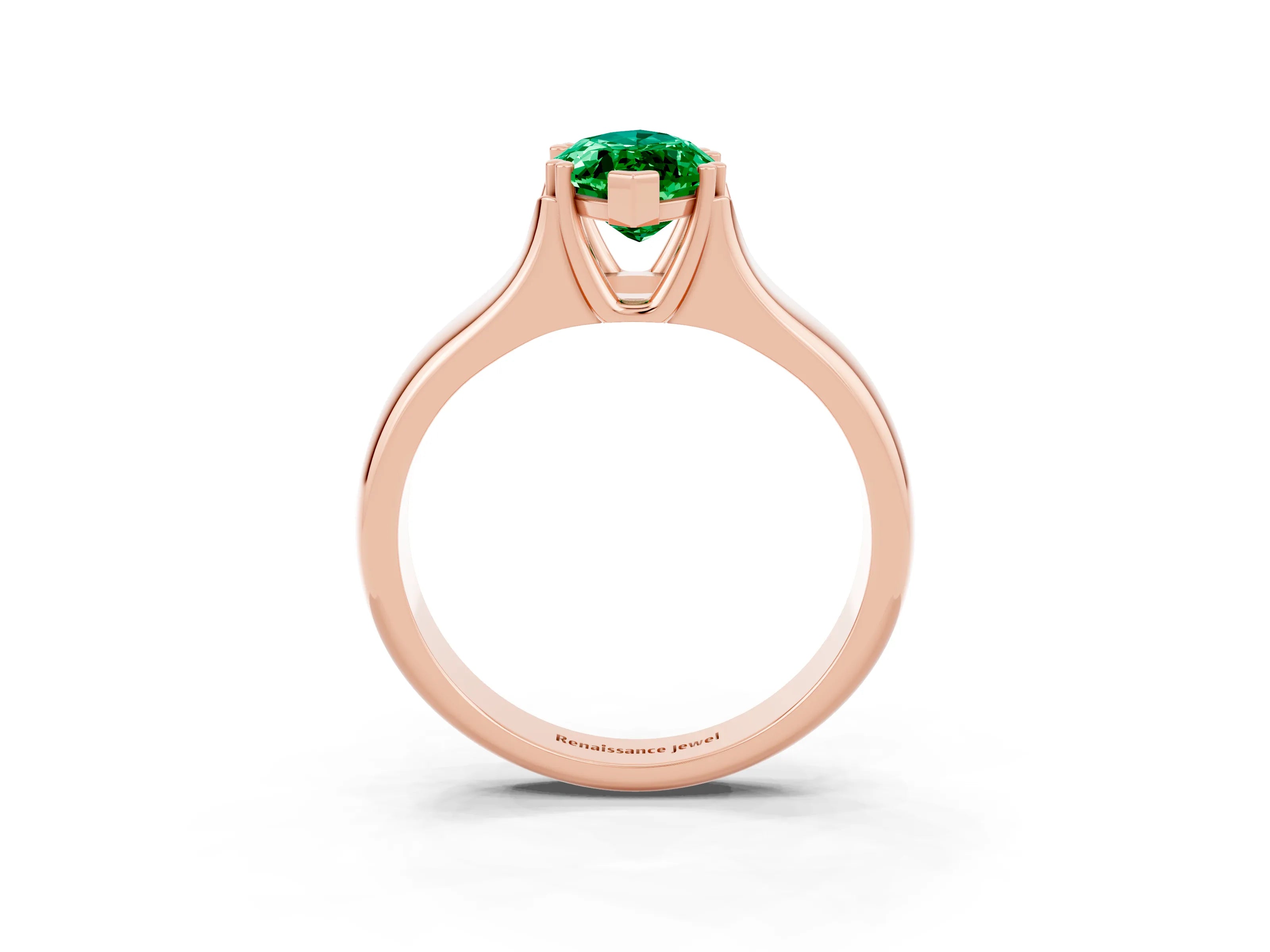 Rose gold Marquise Cut Emerald Solitaire Ring with Wide Band and Prong Setting_3