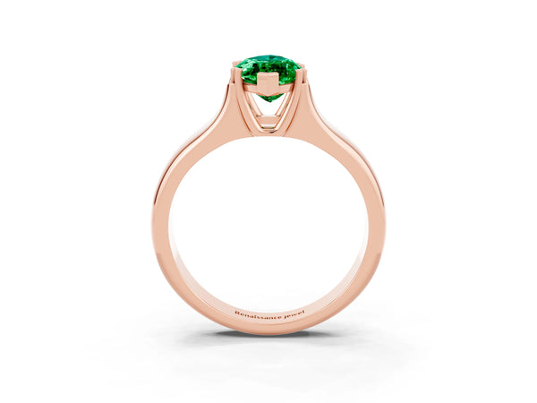 Rose gold Marquise Cut Emerald Solitaire Ring with Wide Band and Prong Setting