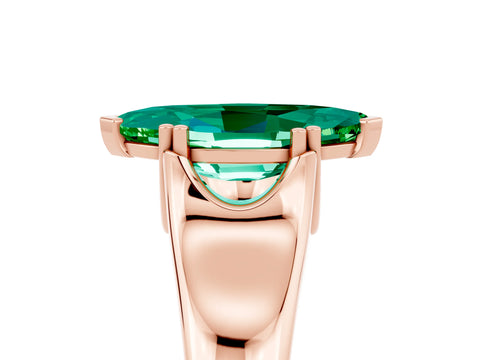 Rose gold Marquise Cut Emerald Solitaire Ring with Wide Band and Prong Setting_5