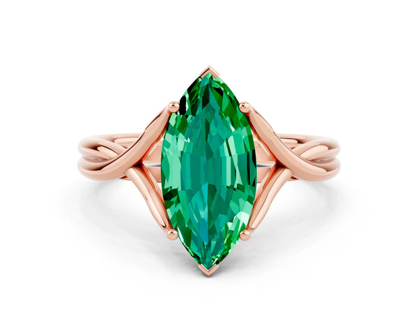 Rose gold Marquise Cut Emerald Solitaire Twist Band Prong Setting Ring