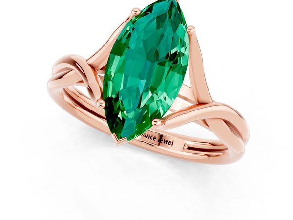 Rose gold Marquise Cut Emerald Solitaire Twist Band Prong Setting Ring