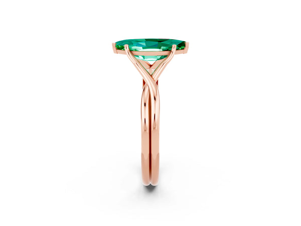Rose gold Marquise Cut Emerald Solitaire Twist Band Prong Setting Ring
