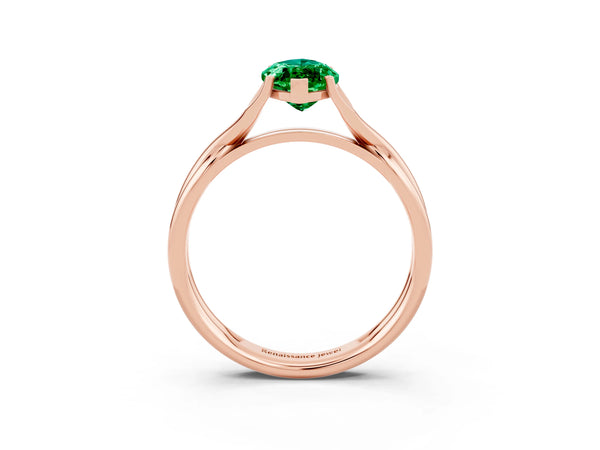 Rose gold Marquise Cut Emerald Solitaire Twist Band Prong Setting Ring