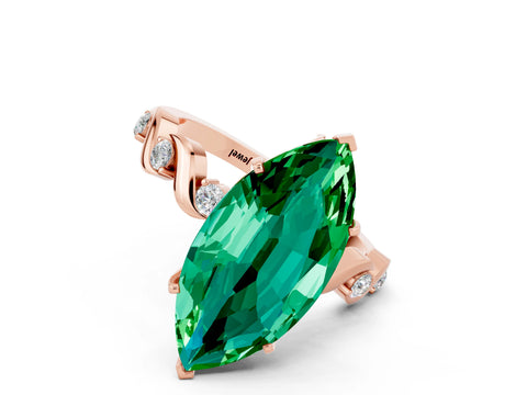 Rose gold Marquise Cut Emerald Solitaire Twisted Band with Round  Accents and Prong Setting_12