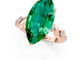 Rose gold Marquise Cut Emerald Solitaire Twisted Band with Round  Accents and Prong Setting_13