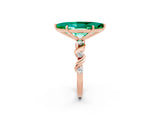 Rose gold Marquise Cut Emerald Solitaire Twisted Band with Round  Accents and Prong Setting_14