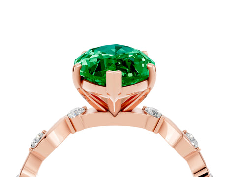 Rose gold Marquise Cut Emerald Solitaire Twisted Band with Round  Accents and Prong Setting_16