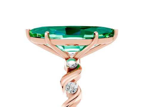 Rose gold Marquise Cut Emerald Solitaire Twisted Band with Round  Accents and Prong Setting_17