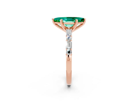 Rose gold Marquise Cut Emerald Solitaire with Side Baguettes and Channel Set Band_2