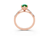 Rose gold Marquise Cut Emerald Solitaire with Side Baguettes and Channel Set Band_3