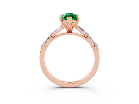Rose gold Marquise Cut Emerald Solitaire with Side Baguettes and Channel Set Band_3