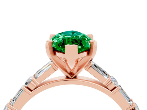 Rose gold Marquise Cut Emerald Solitaire with Side Baguettes and Channel Set Band_4