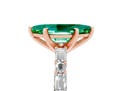 Rose gold Marquise Cut Emerald Solitaire with Side Baguettes and Channel Set Band_5