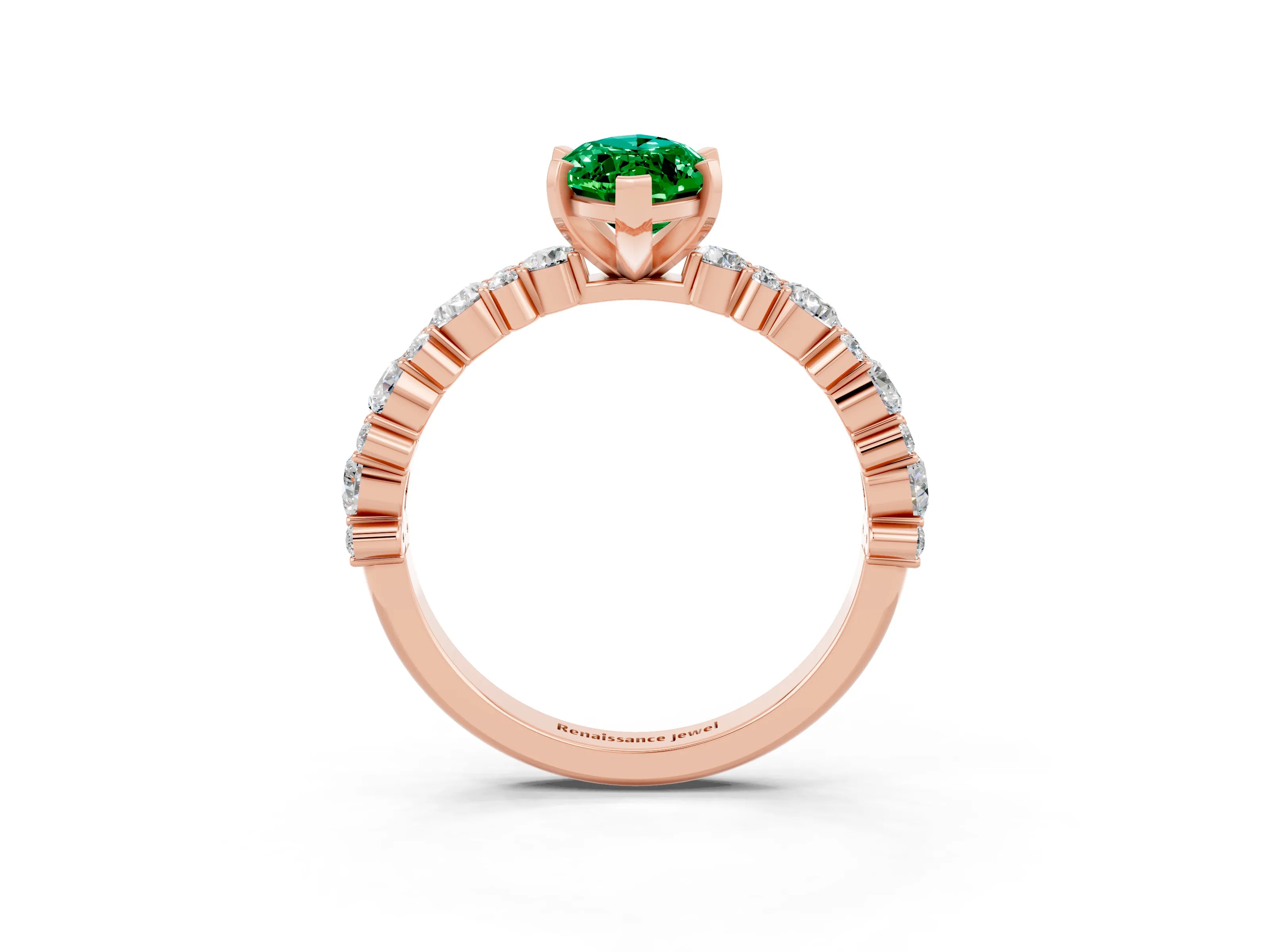 Rose gold Marquise Cut Emerald Solitaire with Side Stones, Pave Band, Four-Prong Setting_39