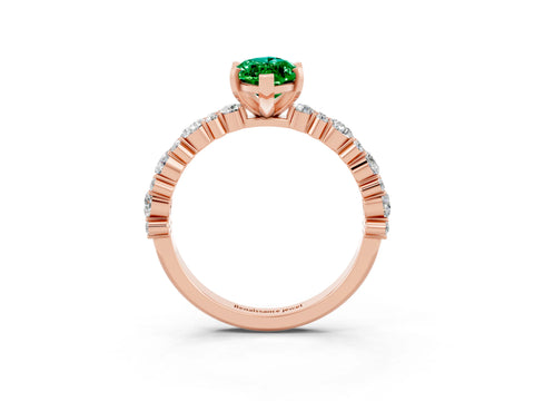 Rose gold Marquise Cut Emerald Solitaire with Side Stones, Pave Band, Four-Prong Setting_39