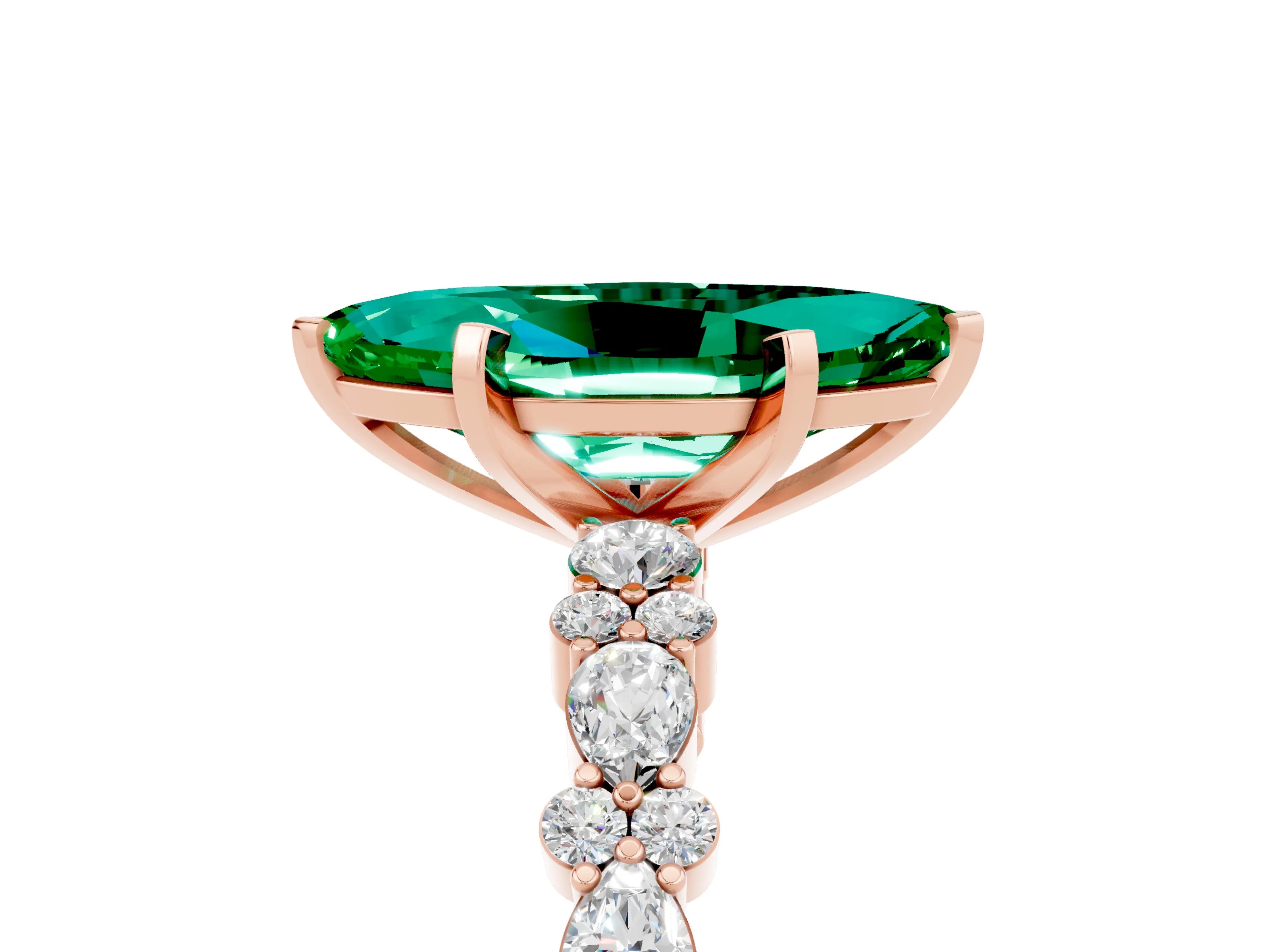 Rose gold Marquise Cut Emerald Solitaire with Side Stones, Pave Band, Four-Prong Setting_41