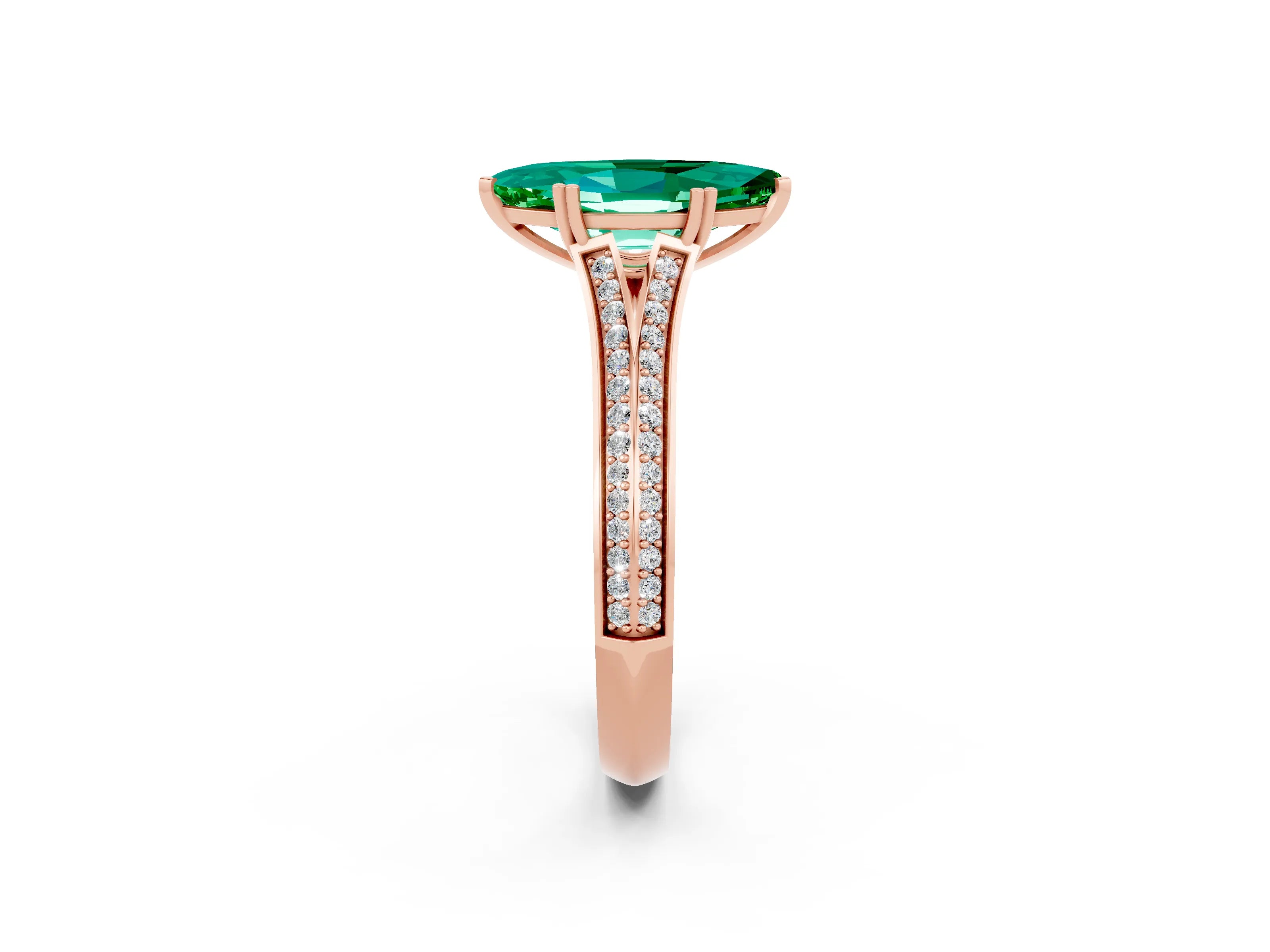 Rose gold Marquise Cut Emerald Split Shank Engagement Ring with Pavé Band_2
