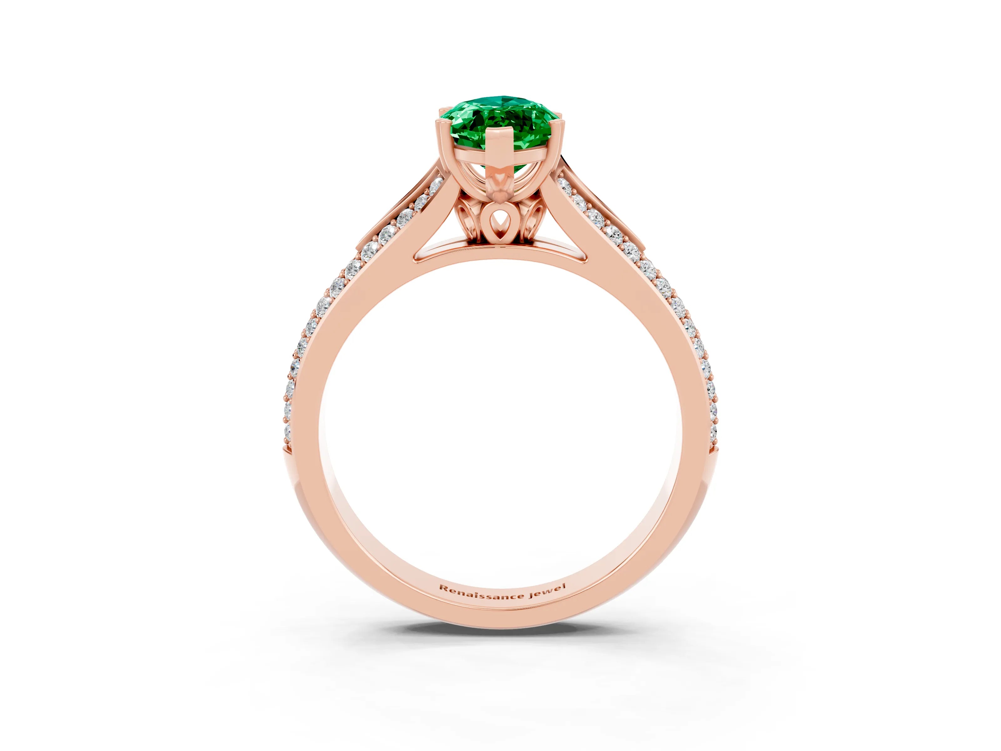 Rose gold Marquise Cut Emerald Split Shank Engagement Ring with Pavé Band_3