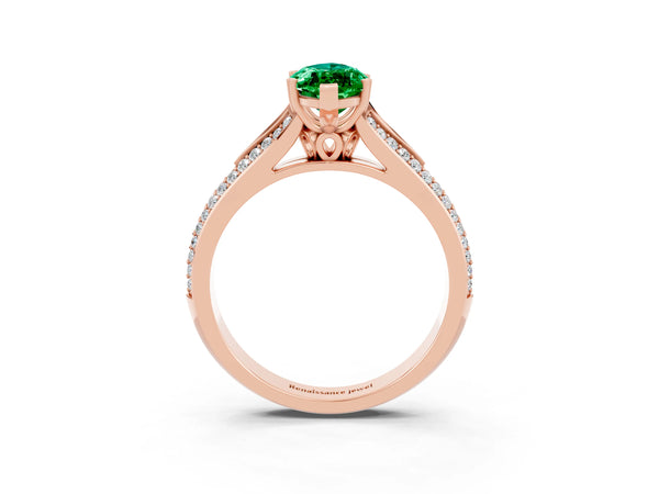 Rose gold Marquise Cut Emerald Split Shank Engagement Ring with Pavé Band