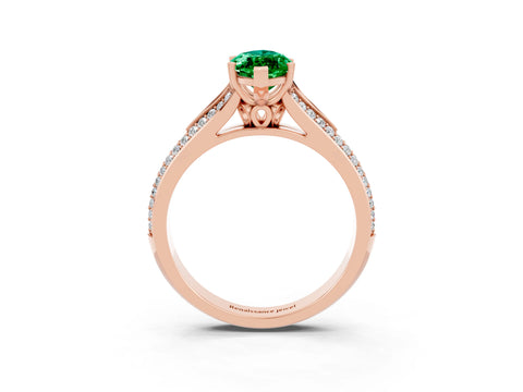 Rose gold Marquise Cut Emerald Split Shank Engagement Ring with Pavé Band_3
