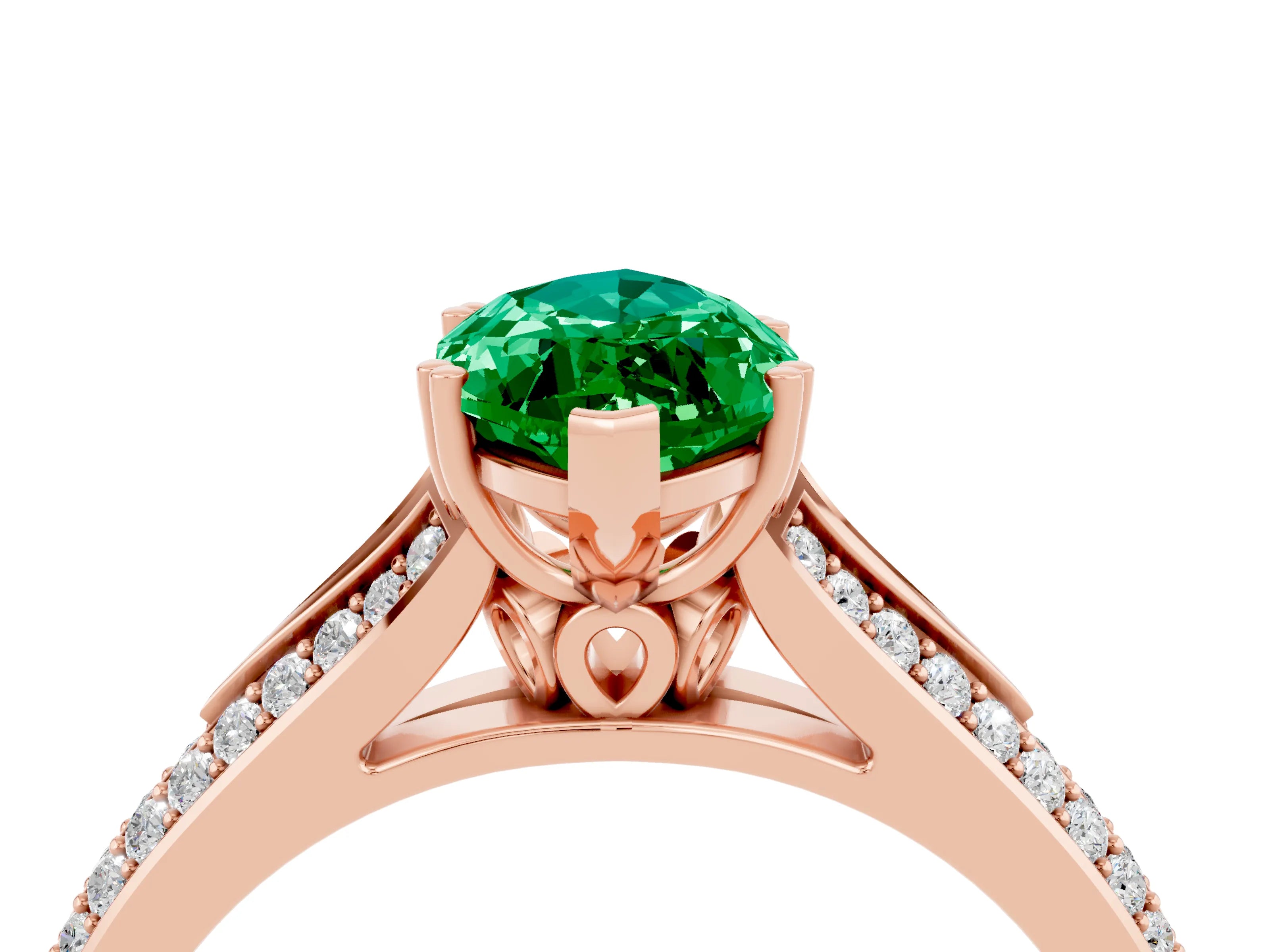 Rose gold Marquise Cut Emerald Split Shank Engagement Ring with Pavé Band_4