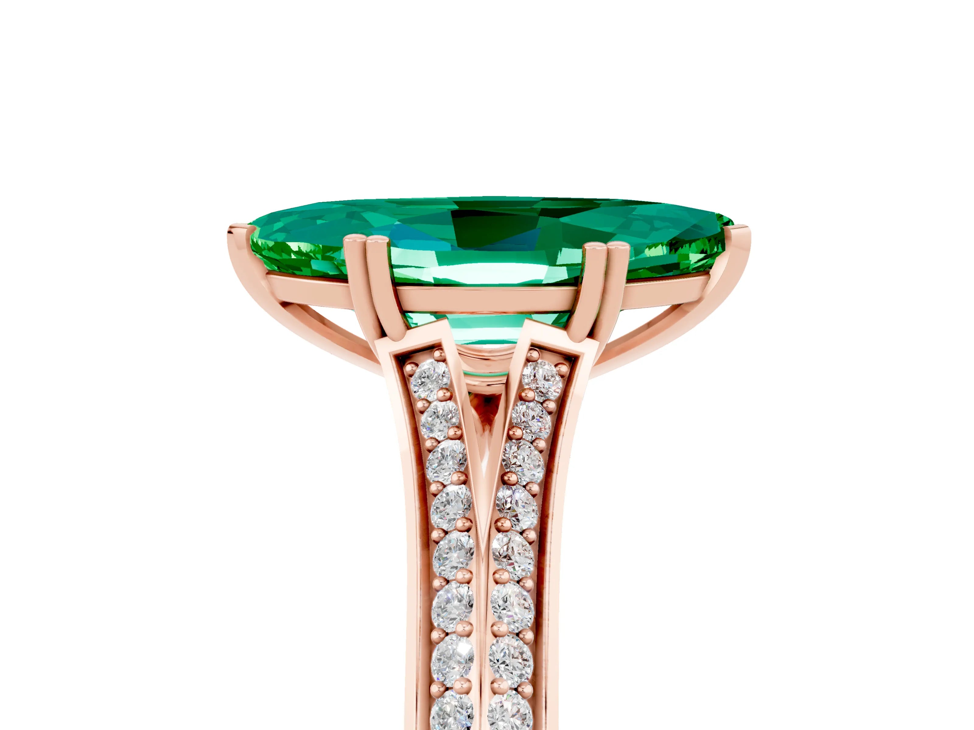 Rose gold Marquise Cut Emerald Split Shank Engagement Ring with Pavé Band_5