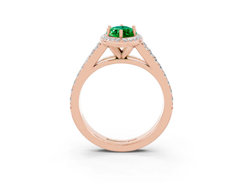 Rose gold Marquise Cut Emerald Split Shank Halo Ring with Four-Prong Setting_15