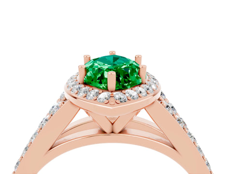 Rose gold Marquise Cut Emerald Split Shank Halo Ring with Four-Prong Setting_16