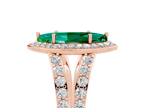 Rose gold Marquise Cut Emerald Split Shank Halo Ring with Four-Prong Setting_17