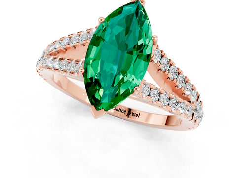 Rose gold Marquise Cut Emerald Split Shank Pavé Engagement Ring with Four-Prong Setting_13