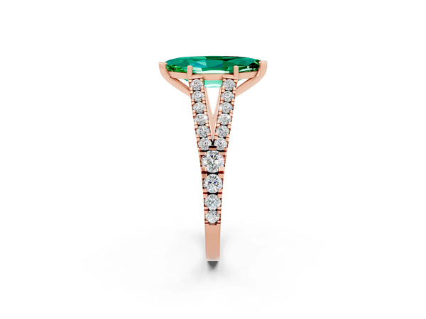 Rose gold Marquise Cut Emerald Split Shank Pavé Engagement Ring with Four-Prong Setting