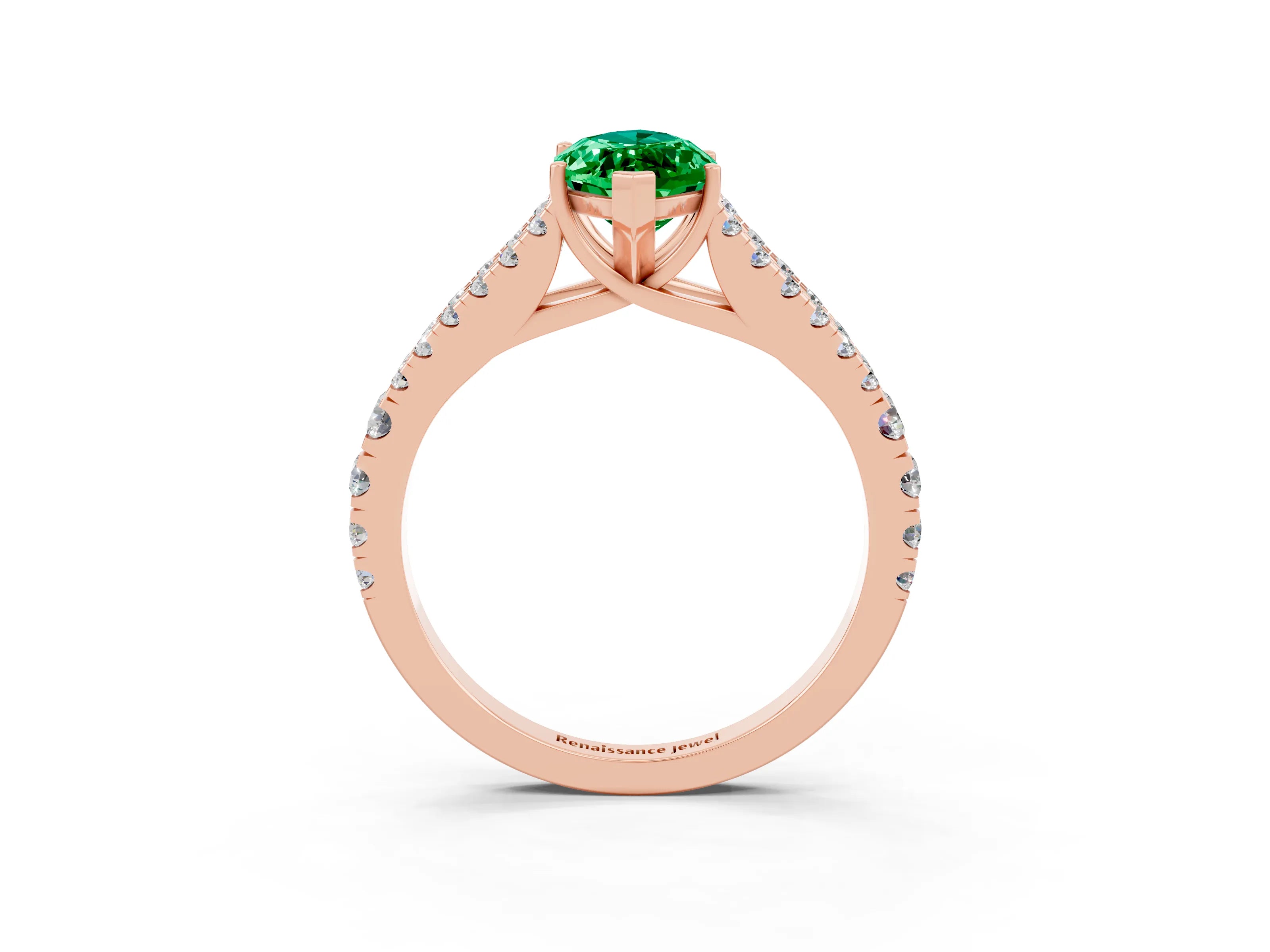Rose gold Marquise Cut Emerald Split Shank Pavé Engagement Ring with Four-Prong Setting_15