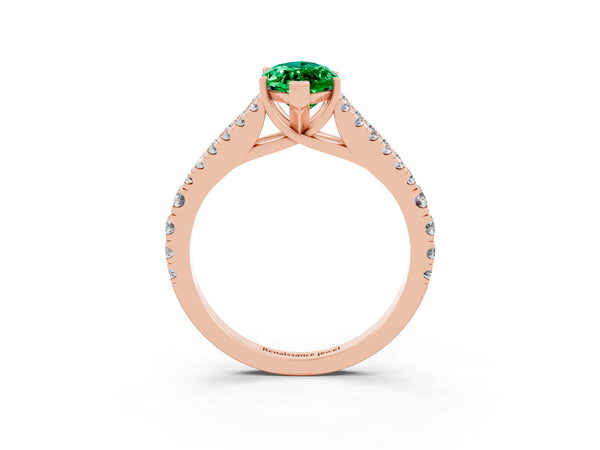 Rose gold Marquise Cut Emerald Split Shank Pavé Engagement Ring with Four-Prong Setting