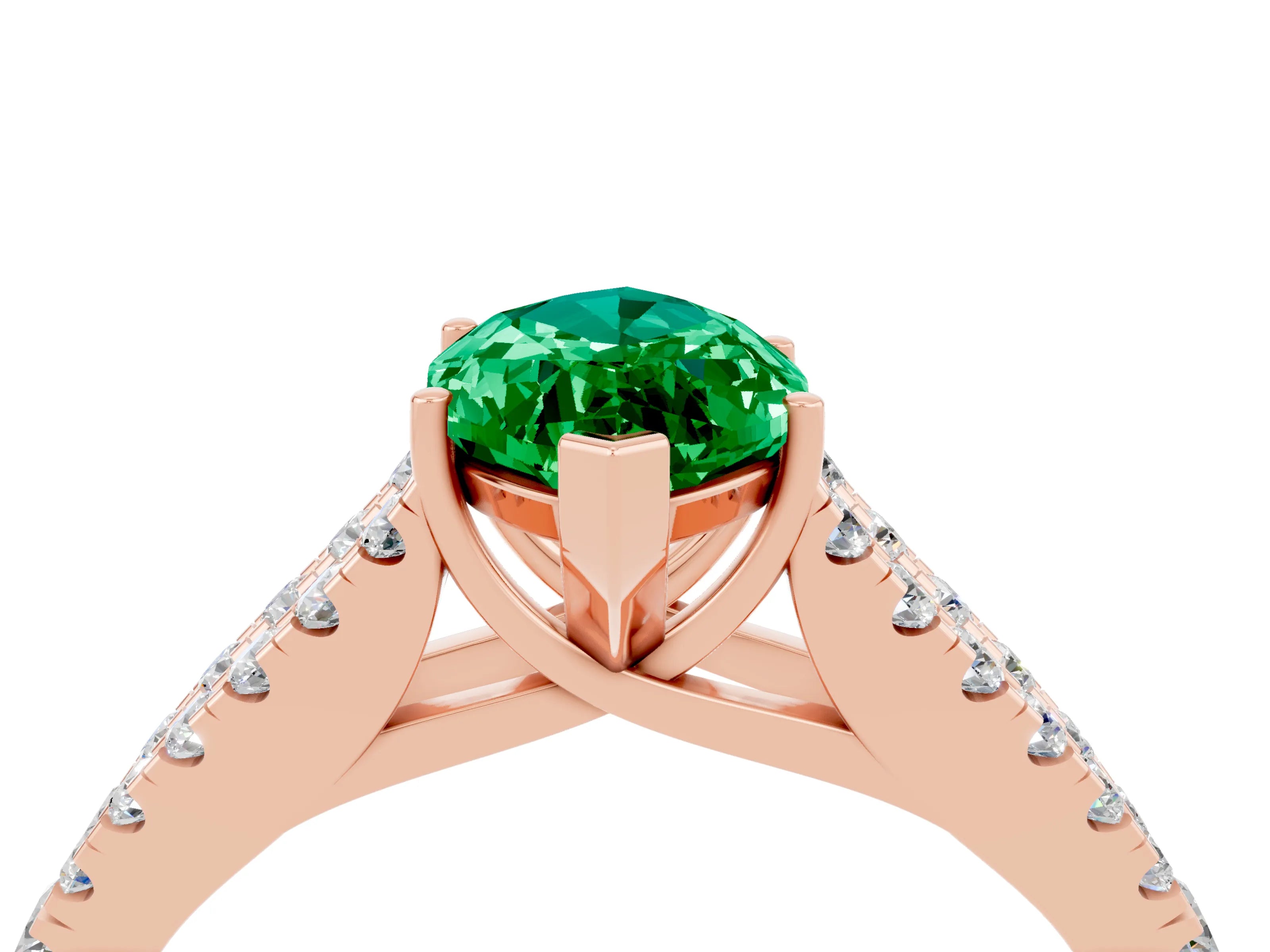 Rose gold Marquise Cut Emerald Split Shank Pavé Engagement Ring with Four-Prong Setting_16
