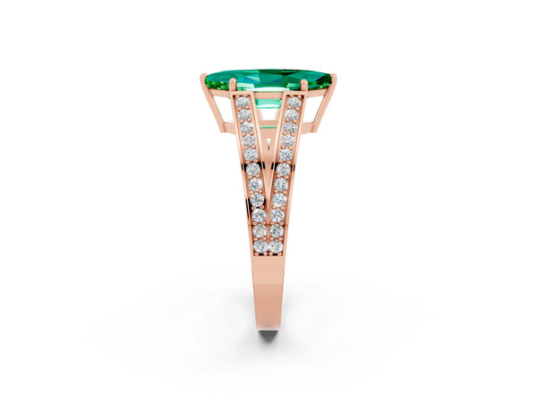 Rose gold Marquise Cut Emerald Split Shank Ring with Pavé Band and Four-Prong Setting