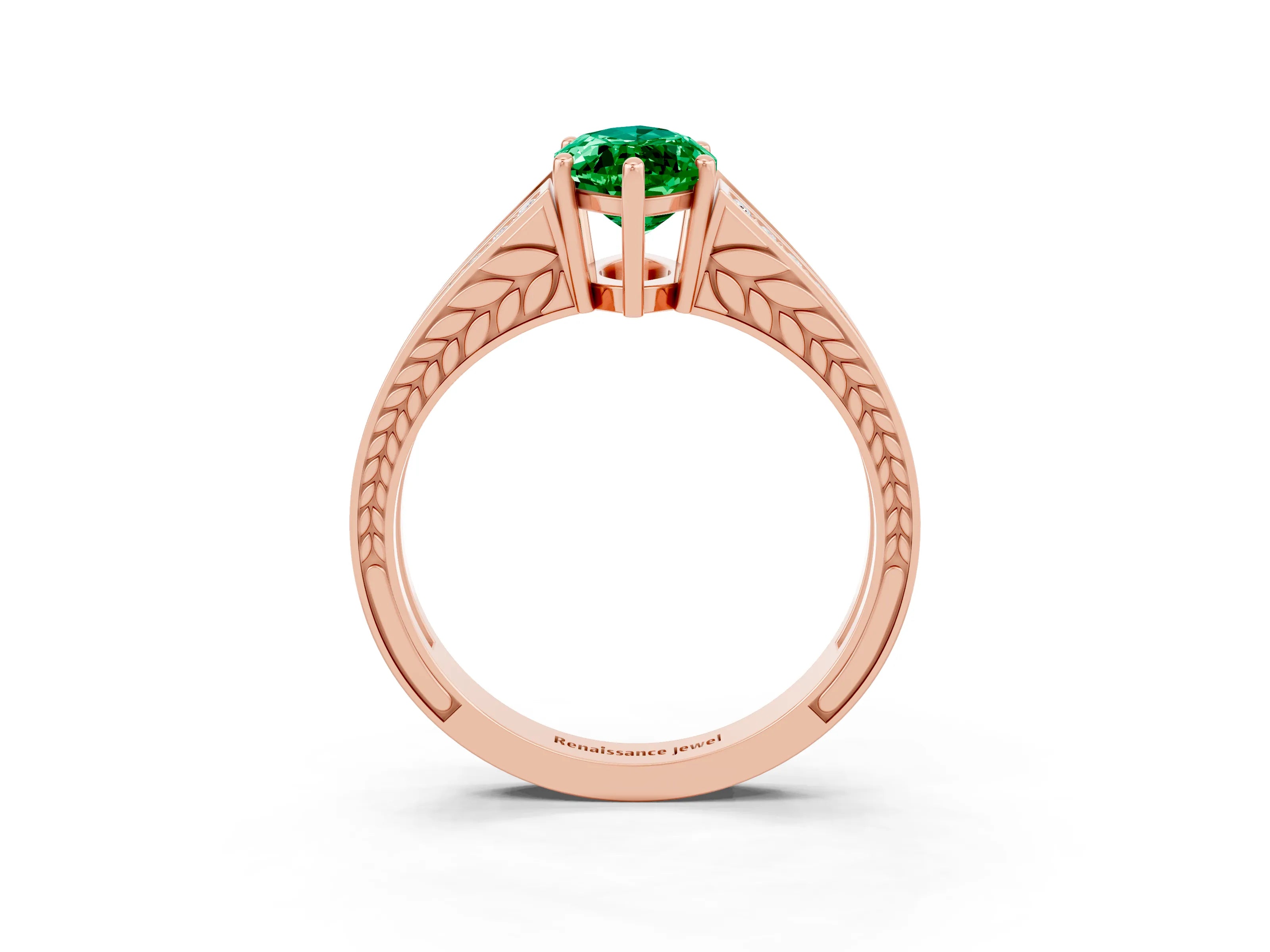 Rose gold Marquise Cut Emerald Split Shank Ring with Pavé Band and Four-Prong Setting_3