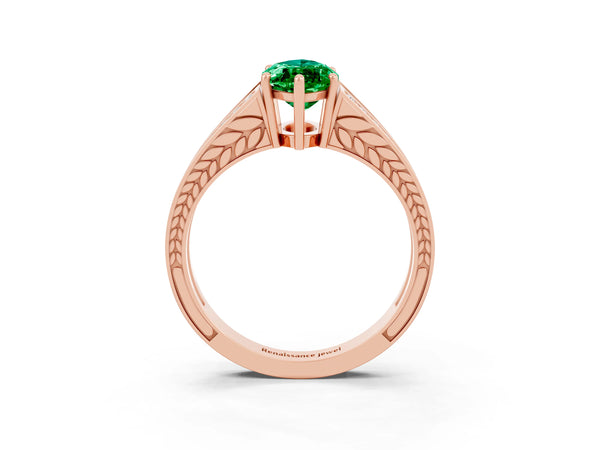 Rose gold Marquise Cut Emerald Split Shank Ring with Pavé Band and Four-Prong Setting