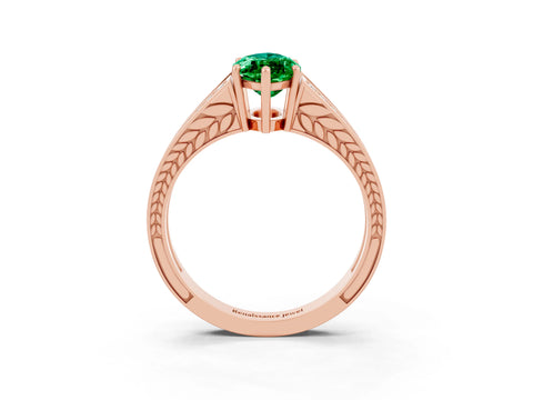 Rose gold Marquise Cut Emerald Split Shank Ring with Pavé Band and Four-Prong Setting_3