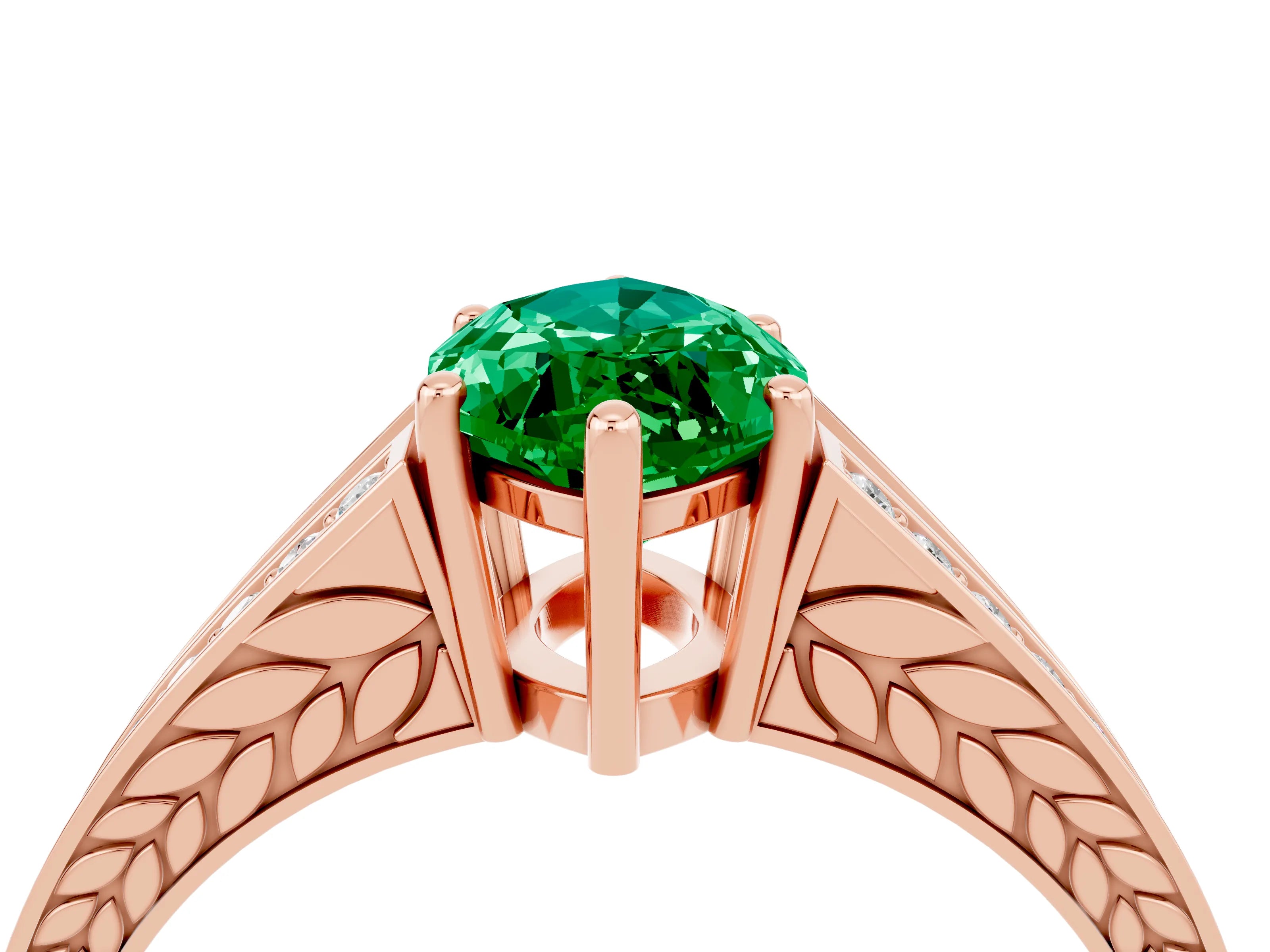 Rose gold Marquise Cut Emerald Split Shank Ring with Pavé Band and Four-Prong Setting_4