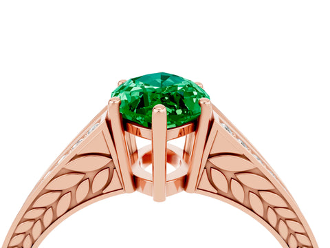 Rose gold Marquise Cut Emerald Split Shank Ring with Pavé Band and Four-Prong Setting_4