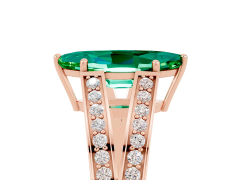 Rose gold Marquise Cut Emerald Split Shank Ring with Pavé Band and Four-Prong Setting_5