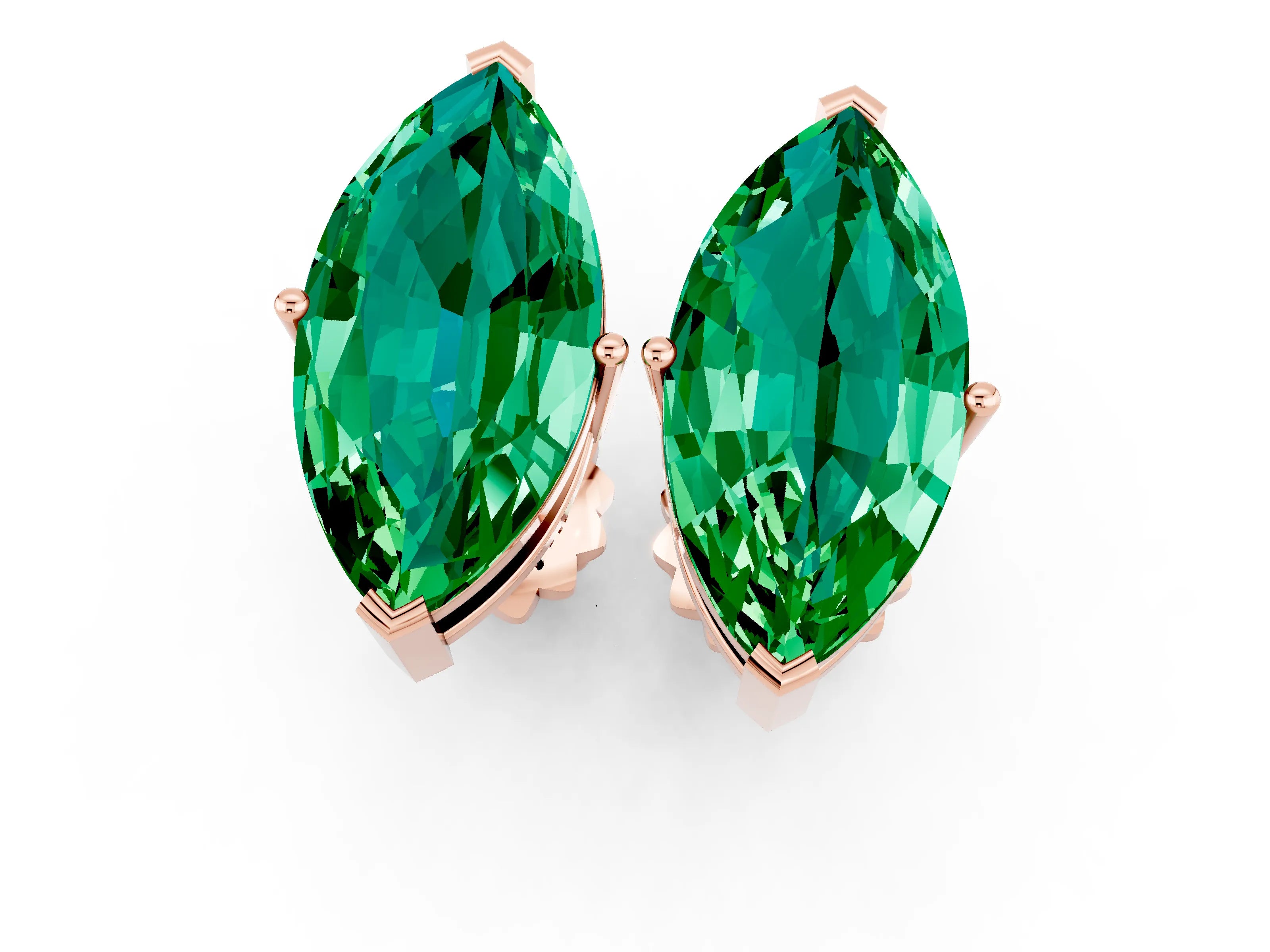 Rose gold Marquise Cut Emerald Stud Earrings_42