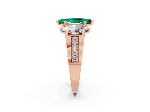 Rose gold Marquise Cut Emerald Three-Stone Ring with Channel Set Band and Four-Prong Setting_2