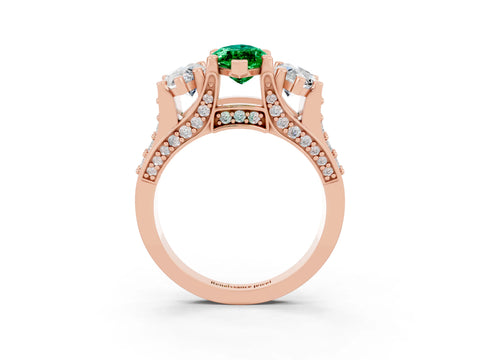 Rose gold Marquise Cut Emerald Three-Stone Ring with Channel Set Band and Four-Prong Setting_3