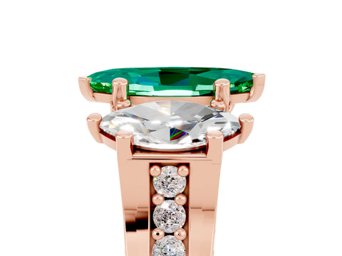 Rose gold Marquise Cut Emerald Three-Stone Ring with Channel Set Band and Four-Prong Setting_5