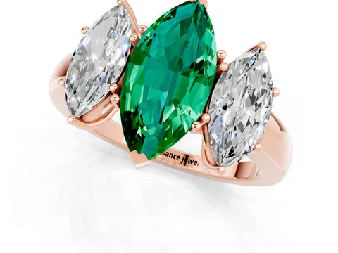 Rose gold Marquise Cut Emerald Three-Stone Ring with Four-Prong Setting and Classic Band_1