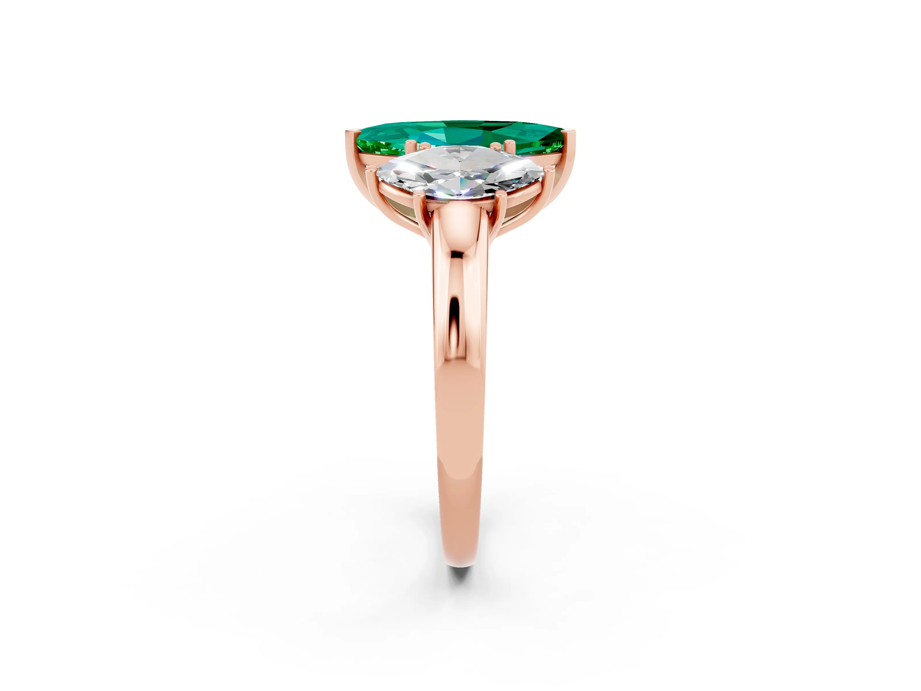 Rose gold Marquise Cut Emerald Three-Stone Ring with Four-Prong Setting and Classic Band_2