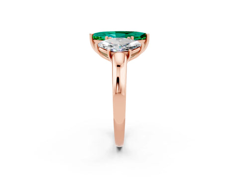 Rose gold Marquise Cut Emerald Three-Stone Ring with Four-Prong Setting and Classic Band_2